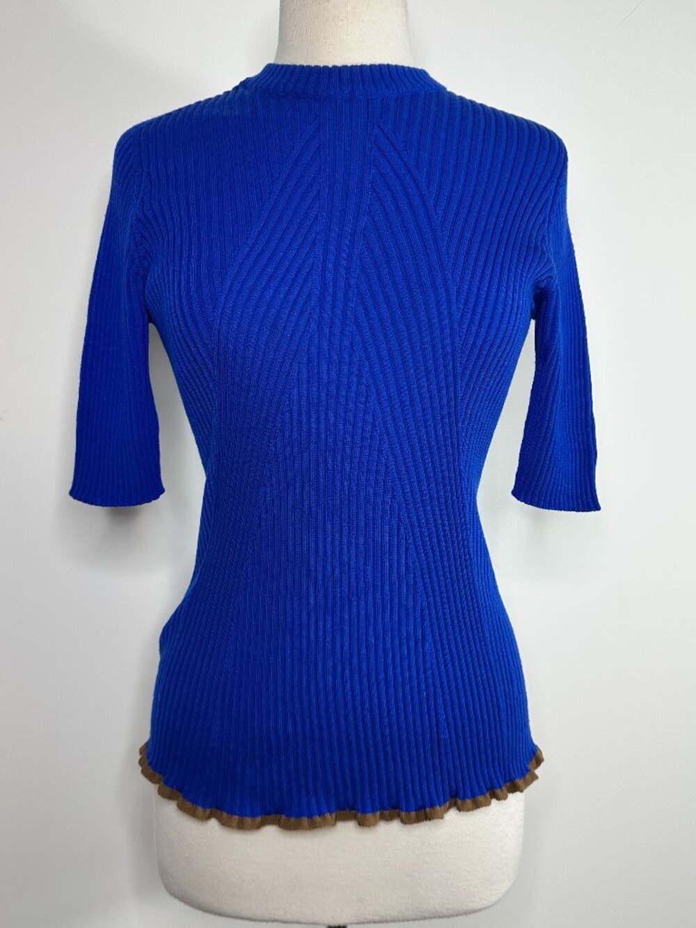 OLEANA Made in Norway Blue Top Short Sleeve Jumper 100 % Merino Wool Women's XL